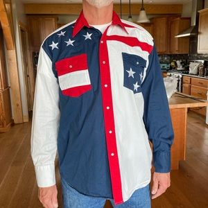 Roper Mens Shirt Americana Stars Stripes Pearl Snap Size Large